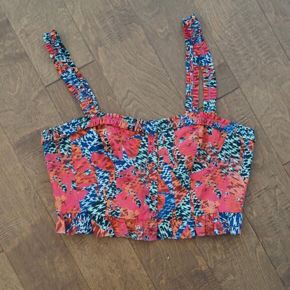 Ulla Johnson Crop Top Womens 12 Multi Alexandra Flamingo Printed Button Detail - Picture 10 of 12